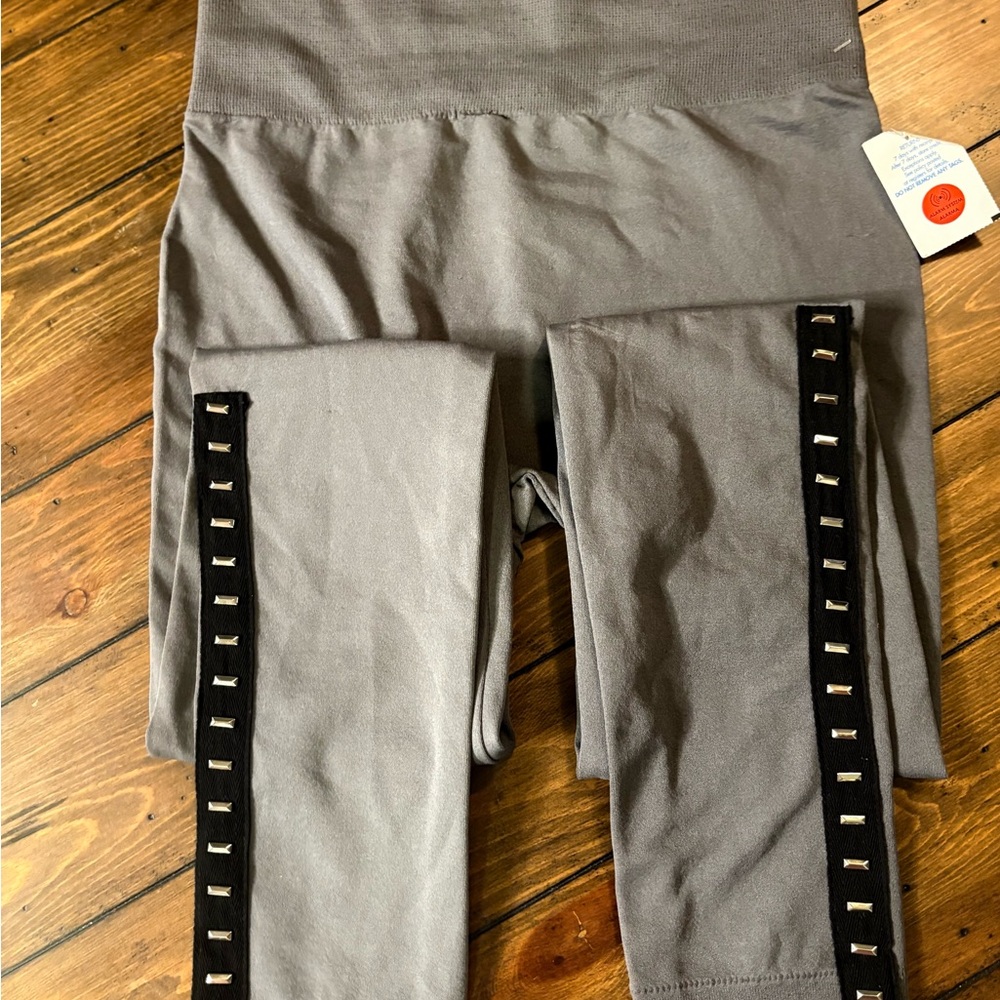 Gray Kids Leggings with Black Trim